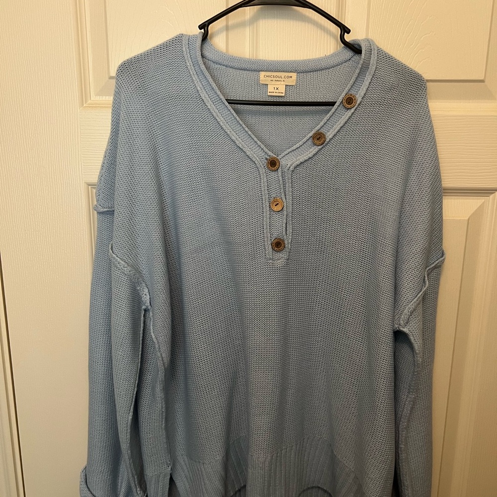Chic Soul Blue V-Neck Sweater